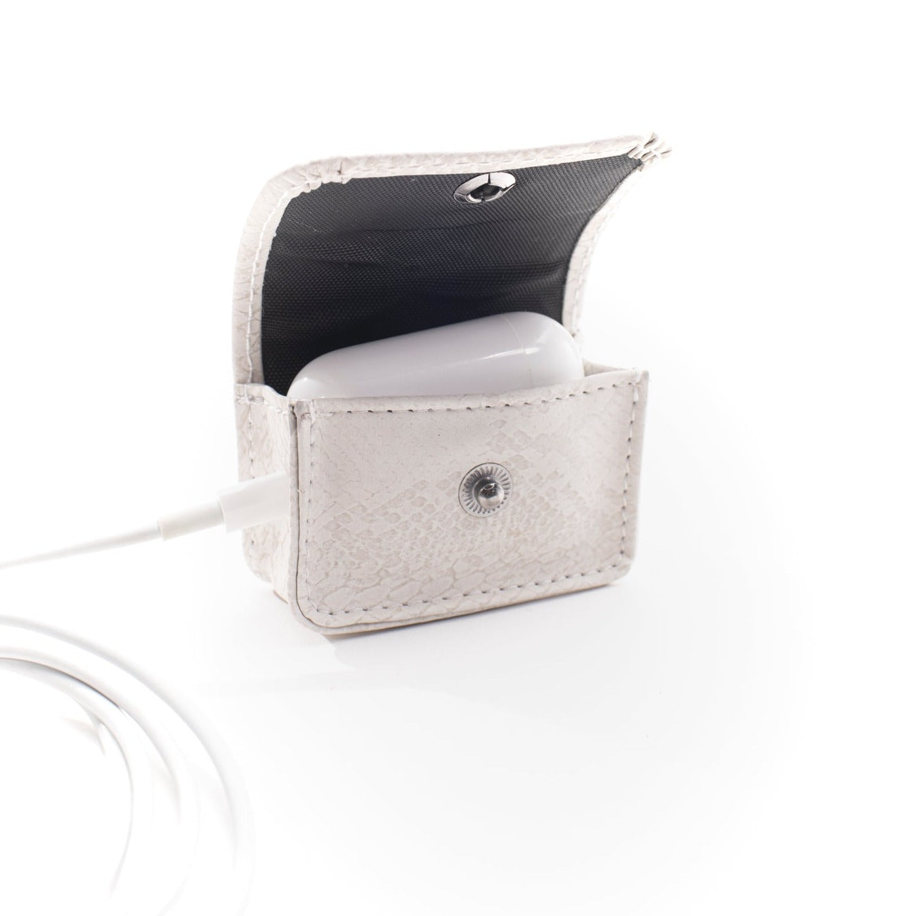 Earbud Pro Case - Ivory (white) Faux Snake - Gunmetal Toned Hardware