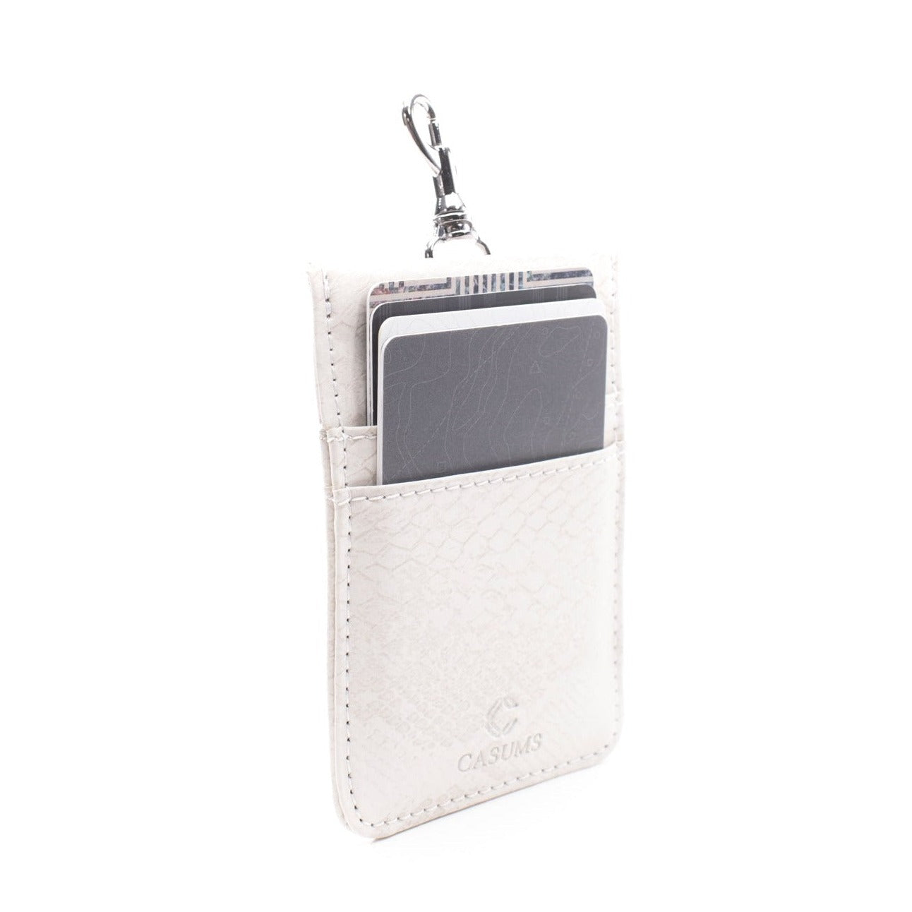 Card Case Wallet - Ivory (white) Faux Snake- Gunmetal Toned Hardware
