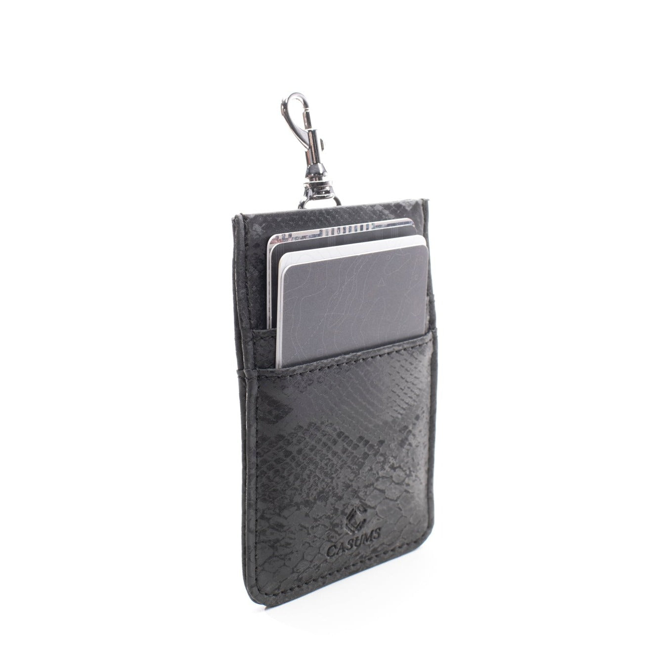 Card Case Wallet - Ebony (black) Faux Snake - Gunmetal Toned Hardware