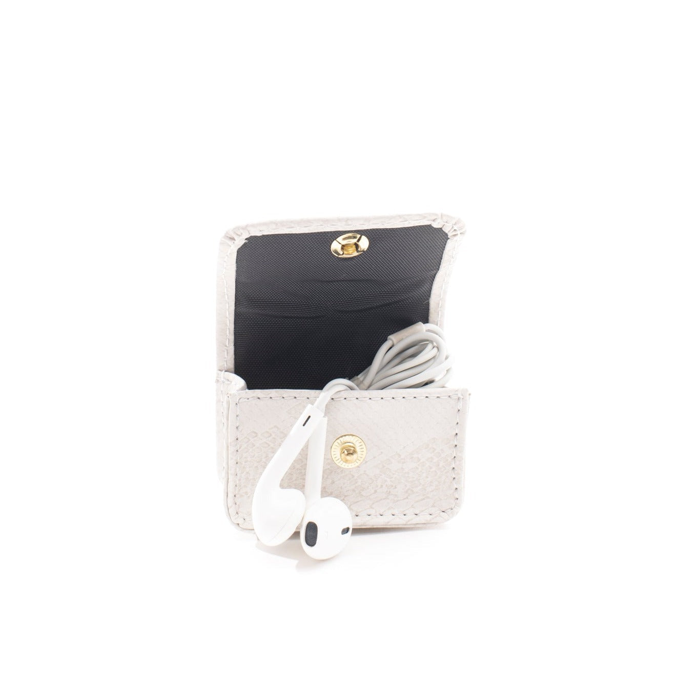 Earbud Pro Case - Ivory (white) Faux Snake - Gold Toned Hardware