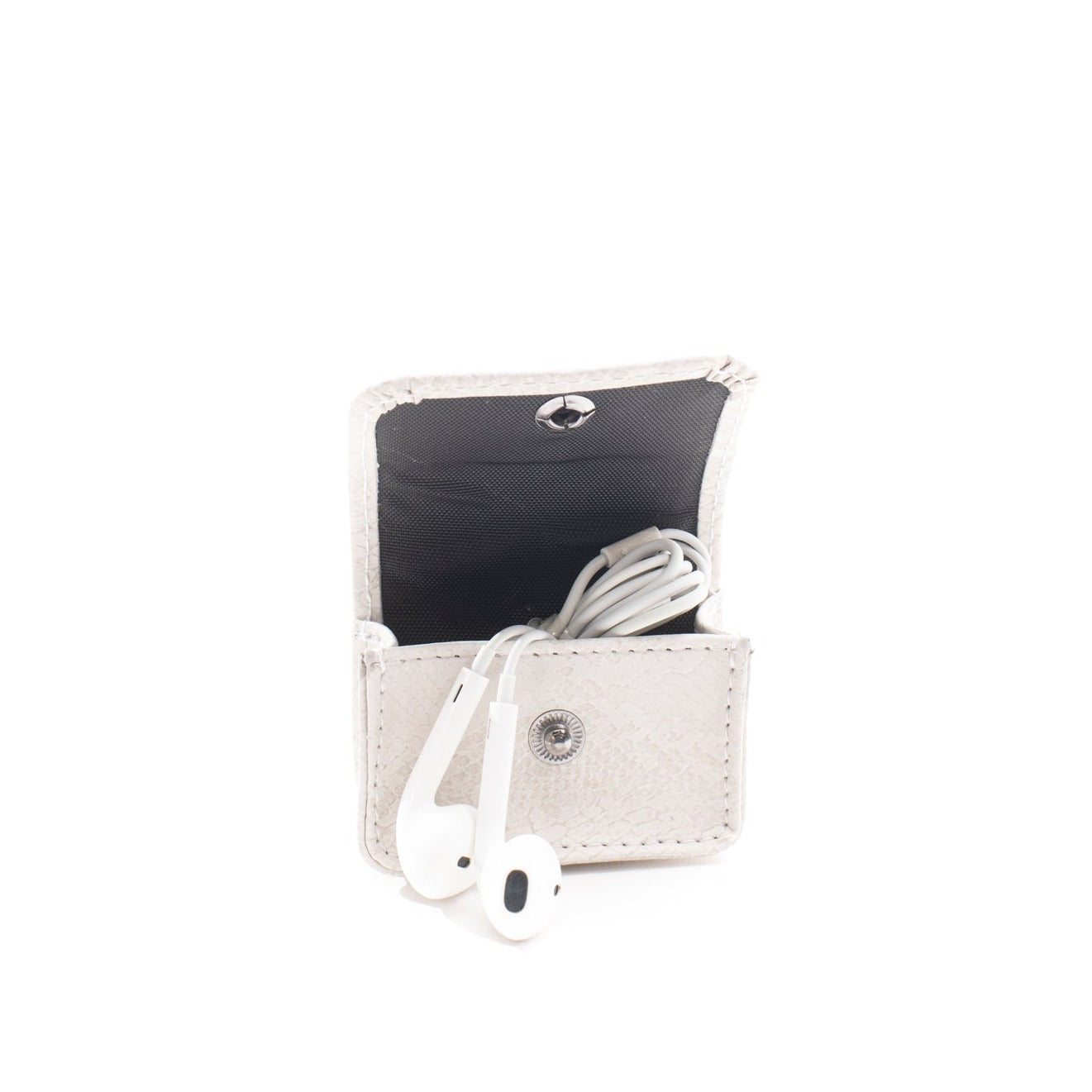 Earbud Pro Case - Ivory (white) Faux Snake - Gunmetal Toned Hardware