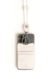 Phone Lanyard Wallet - Ivory (white) Faux Snake - Gunmetal Toned Hardware