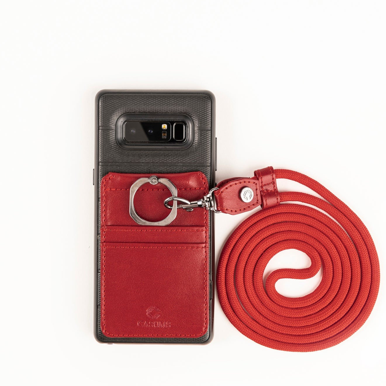 Phone Lanyard Wallet - Ruby Red - Gunmetal Toned Hardware