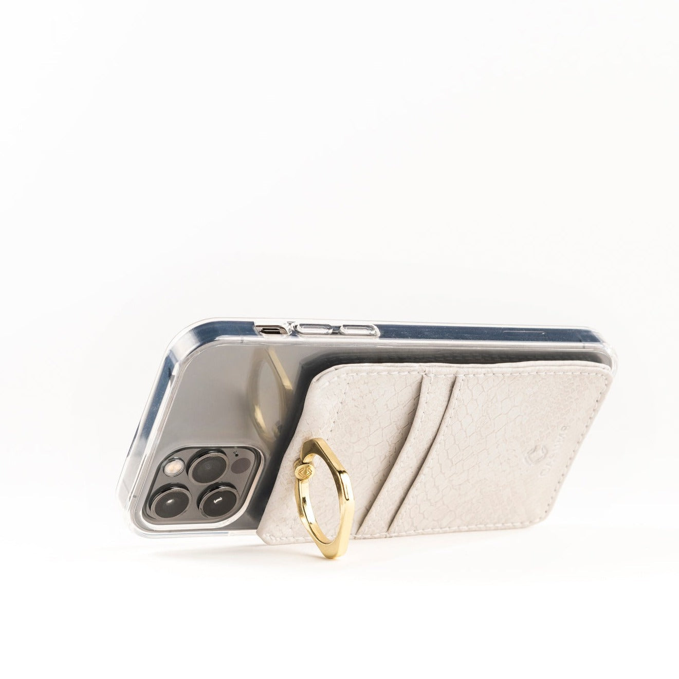 Phone Lanyard Wallet - Ivory (white) Faux Snake -Gold Toned Hardware